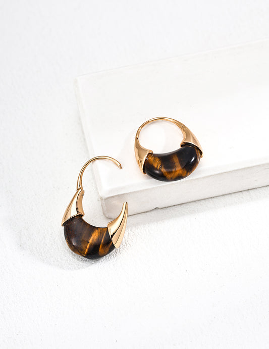 S925 Sterling Silver Vintage Tiger Eye Stone Fortune Earrings