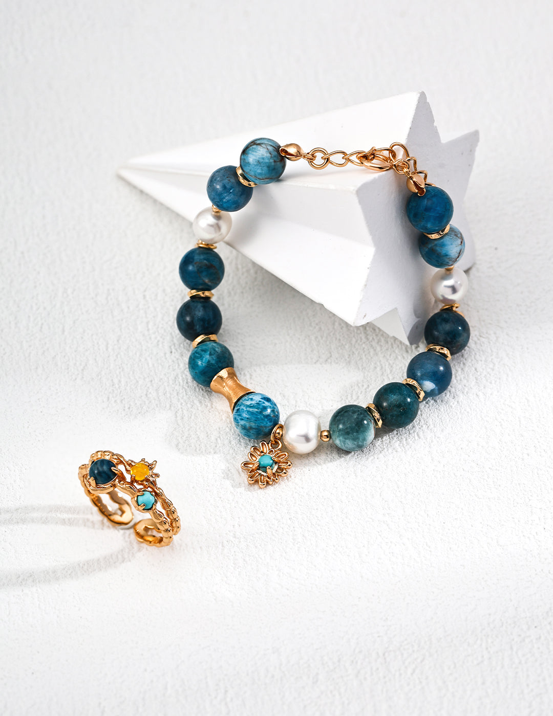 S925 Silver Vintage Natural Pearl, Azurite, and Turquoise Bracelet