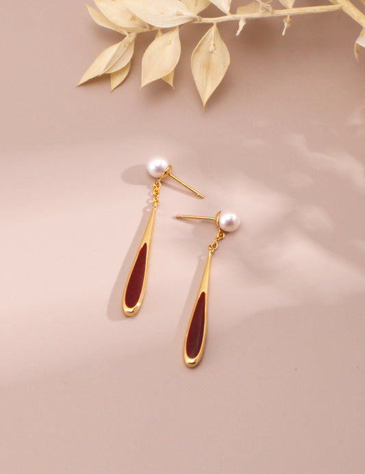 Sterling Silver Red Enamel Teardrop Earrings