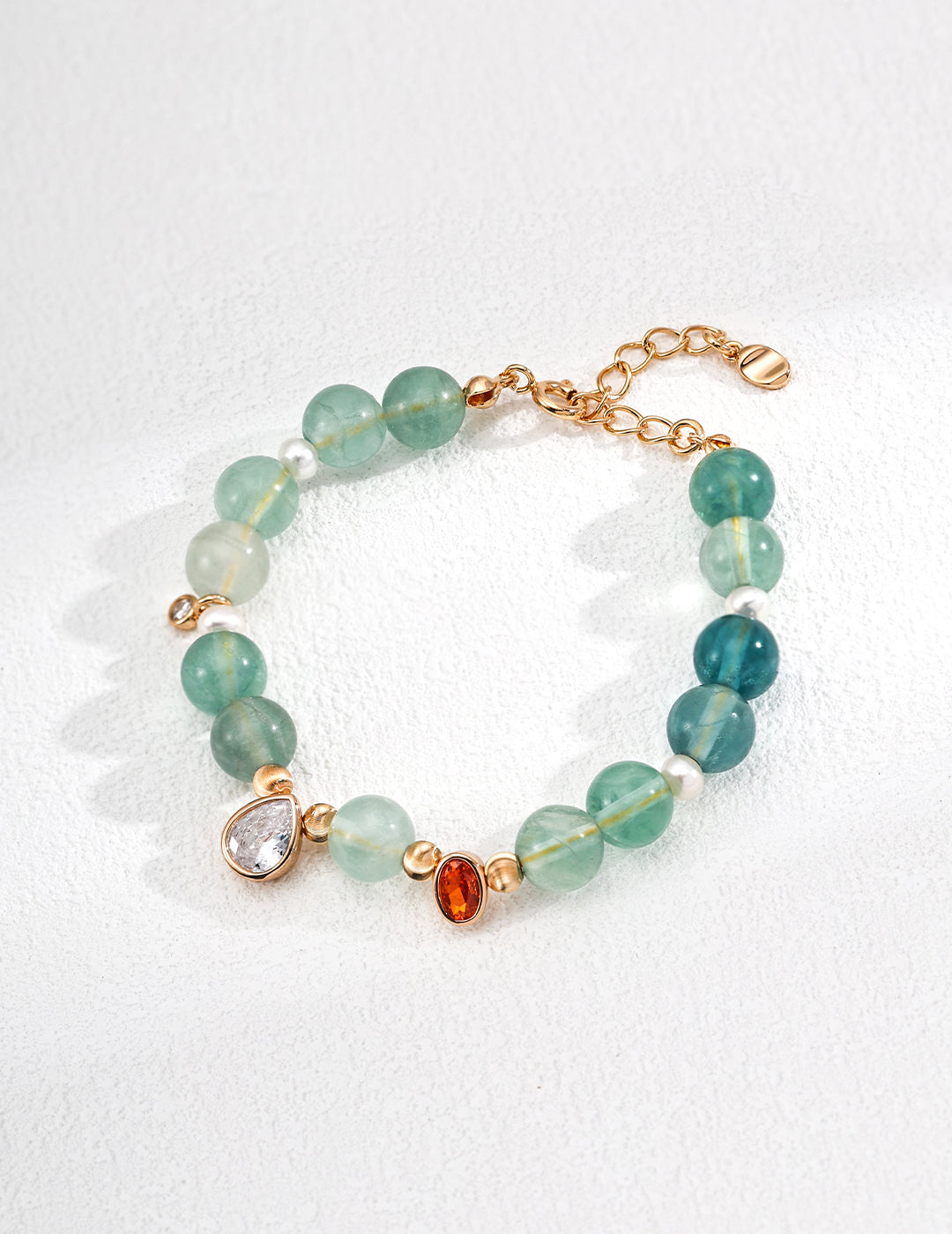 S925 Sterling Silver Fashion Bracelet with Natural Pearl, Peridot, and Cubic Zirconia