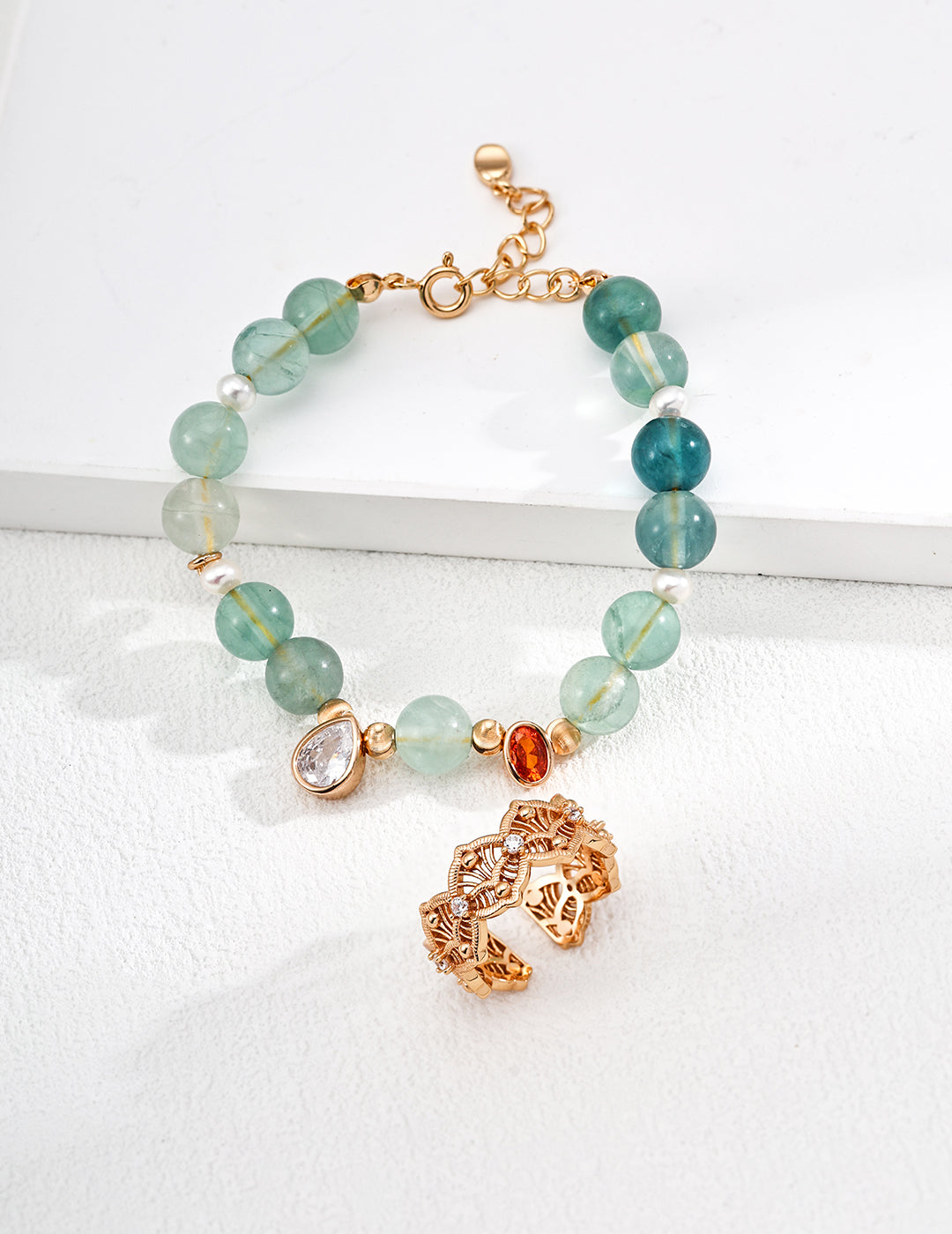 S925 Sterling Silver Fashion Bracelet with Natural Pearl, Peridot, and Cubic Zirconia
