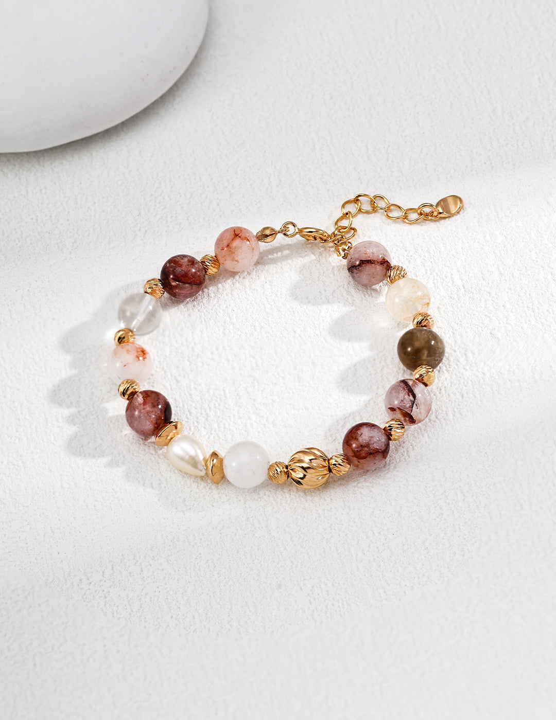 Vintage S925 Silver Bracelet with Pearl & Red Resin Crysta