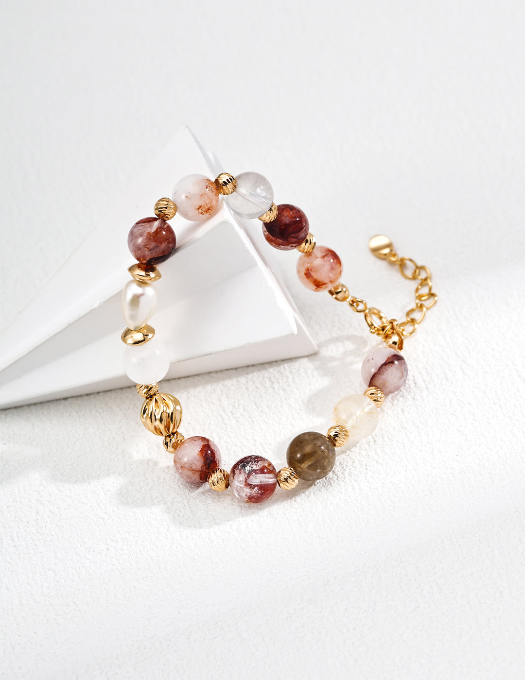 Vintage S925 Silver Bracelet with Pearl & Red Resin Crysta
