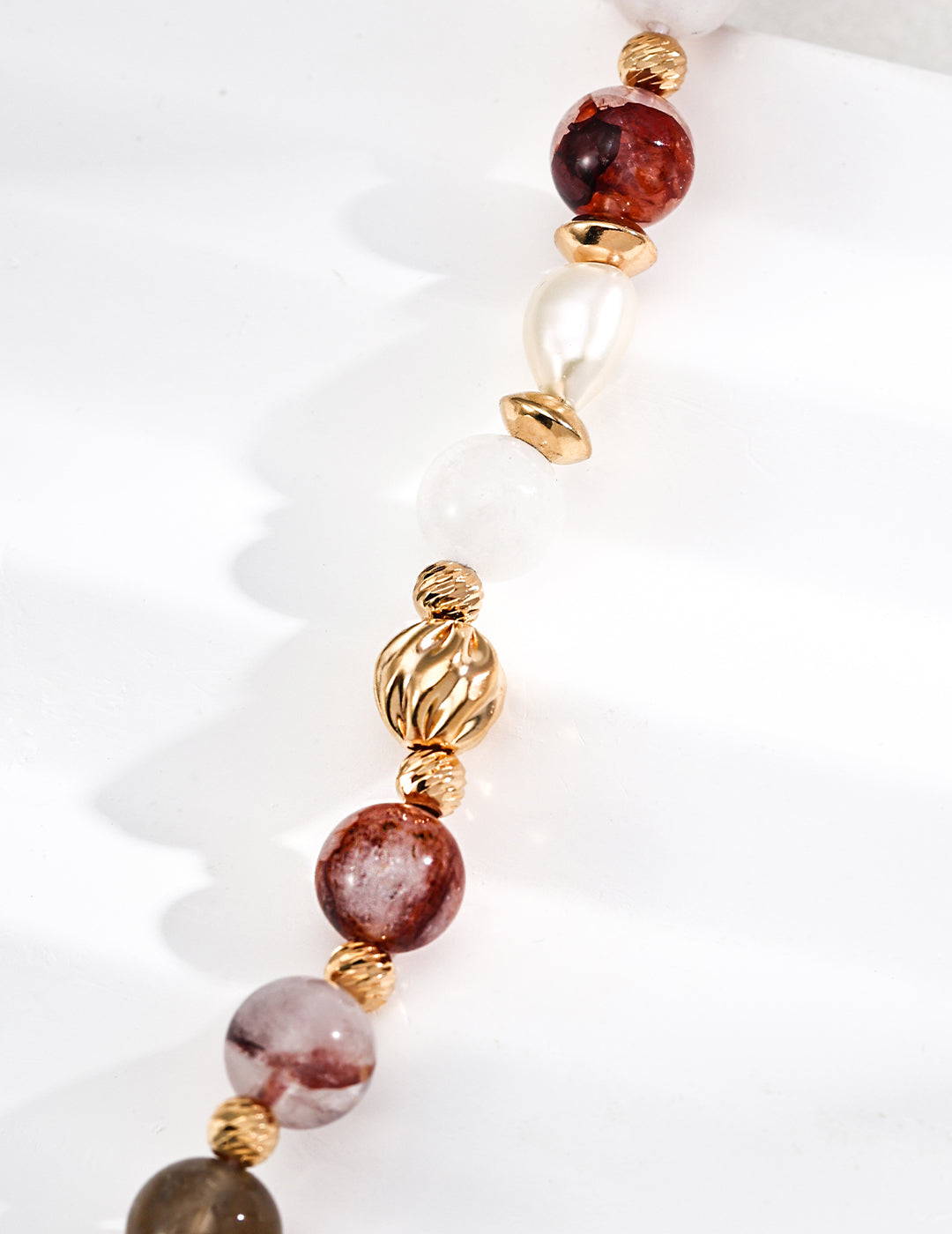 Vintage S925 Silver Bracelet with Pearl & Red Resin Crysta