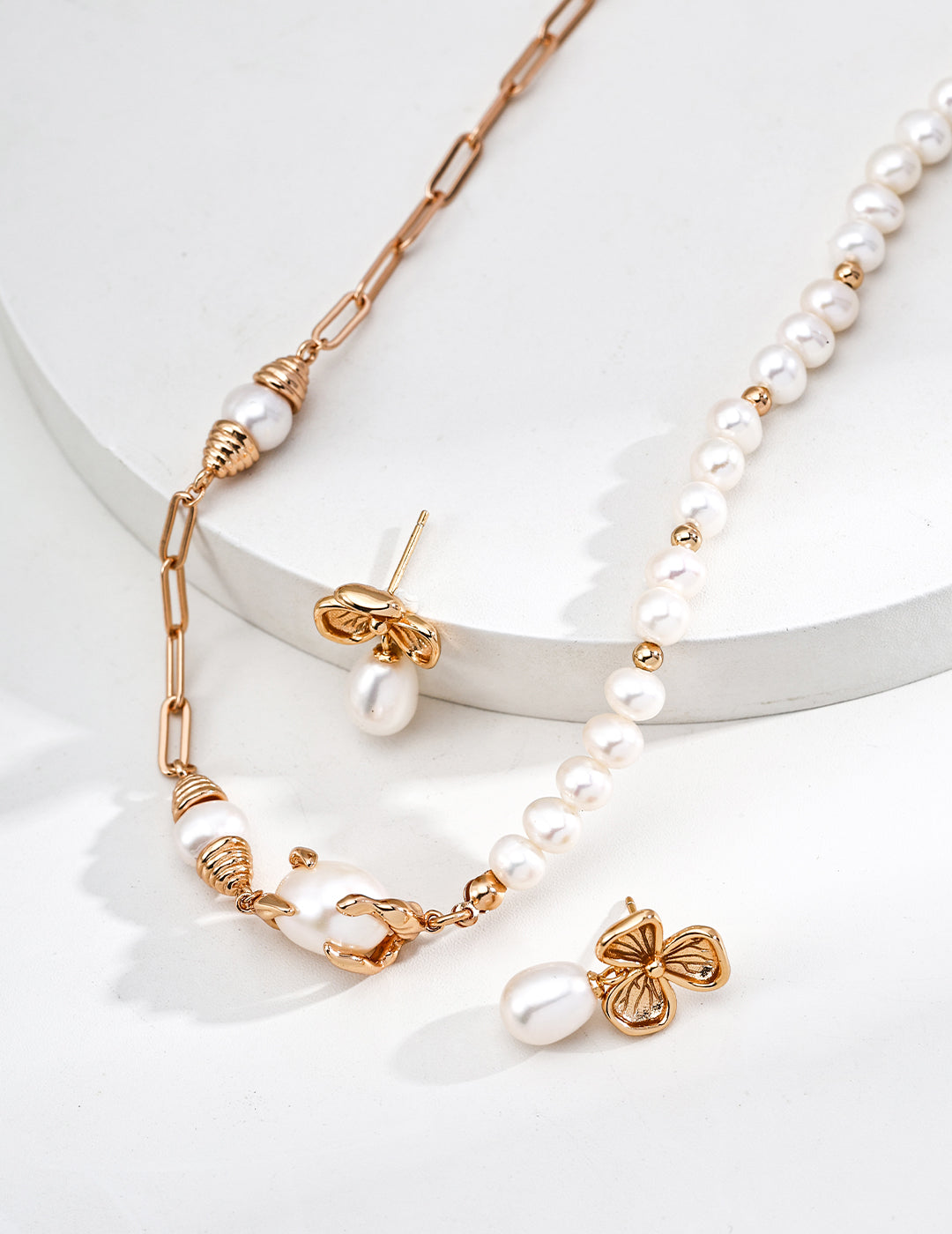 925 Silver Clover and Natural Pearl Earrings