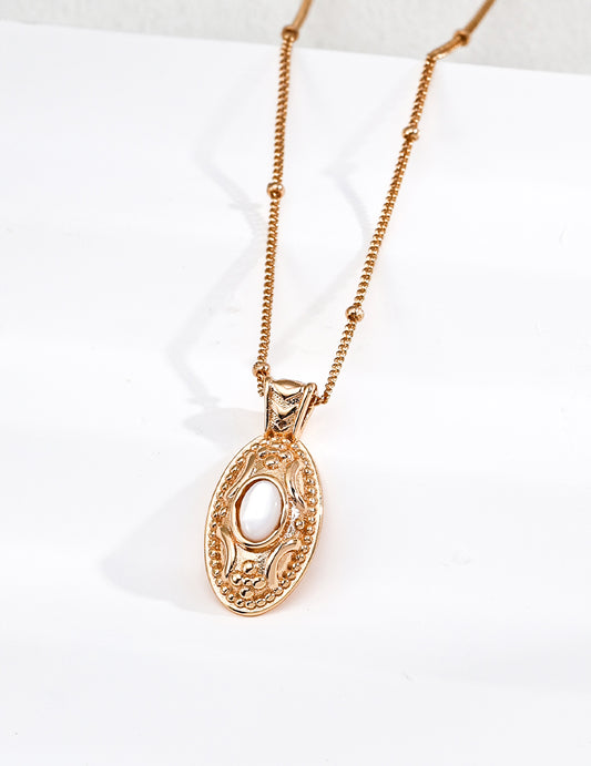 Vintage-Inspired S925 Sterling Silver Mother-of-Pearl Pendan