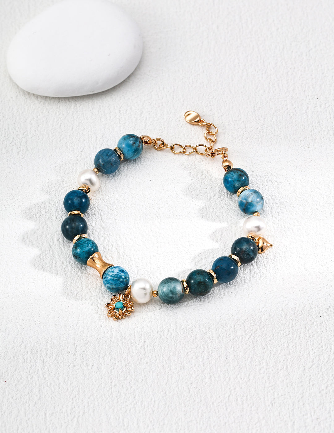 S925 Silver Vintage Natural Pearl, Azurite, and Turquoise Bracelet