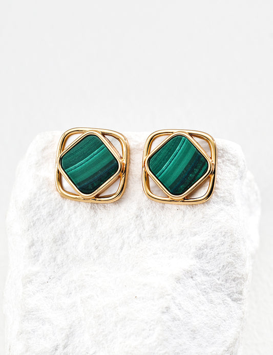 S925 Silver Minimalist Design Natural Malachite Mother-of-Pearl / Black Onyx Earrings