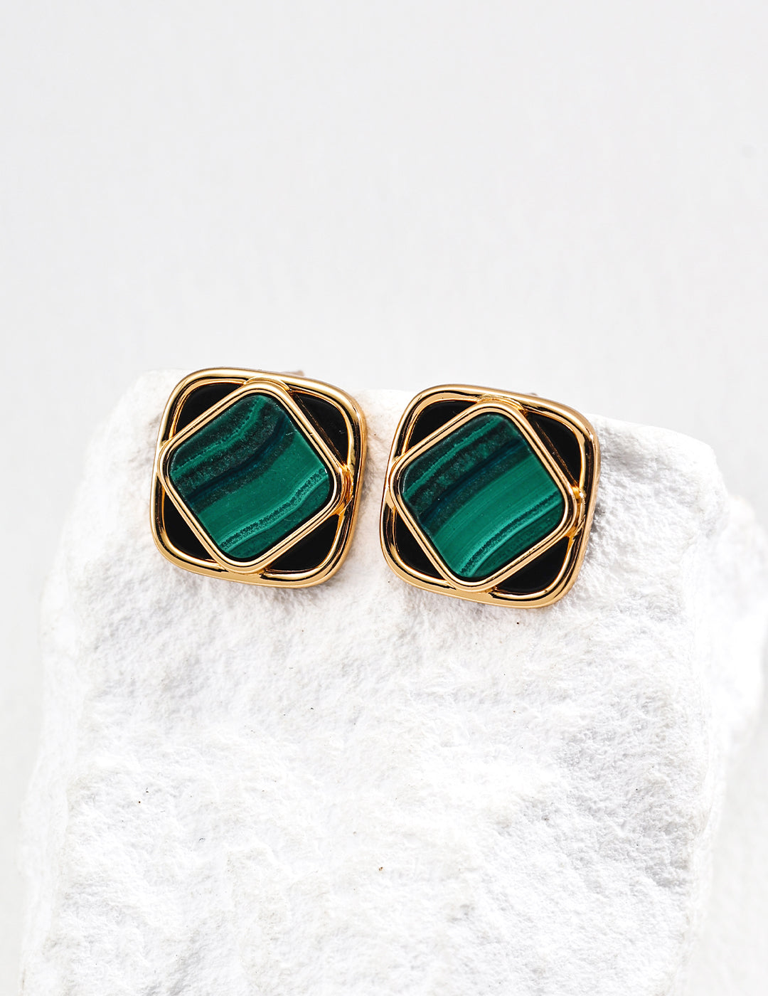 S925 Silver Minimalist Design Natural Malachite Mother-of-Pearl / Black Onyx Earrings
