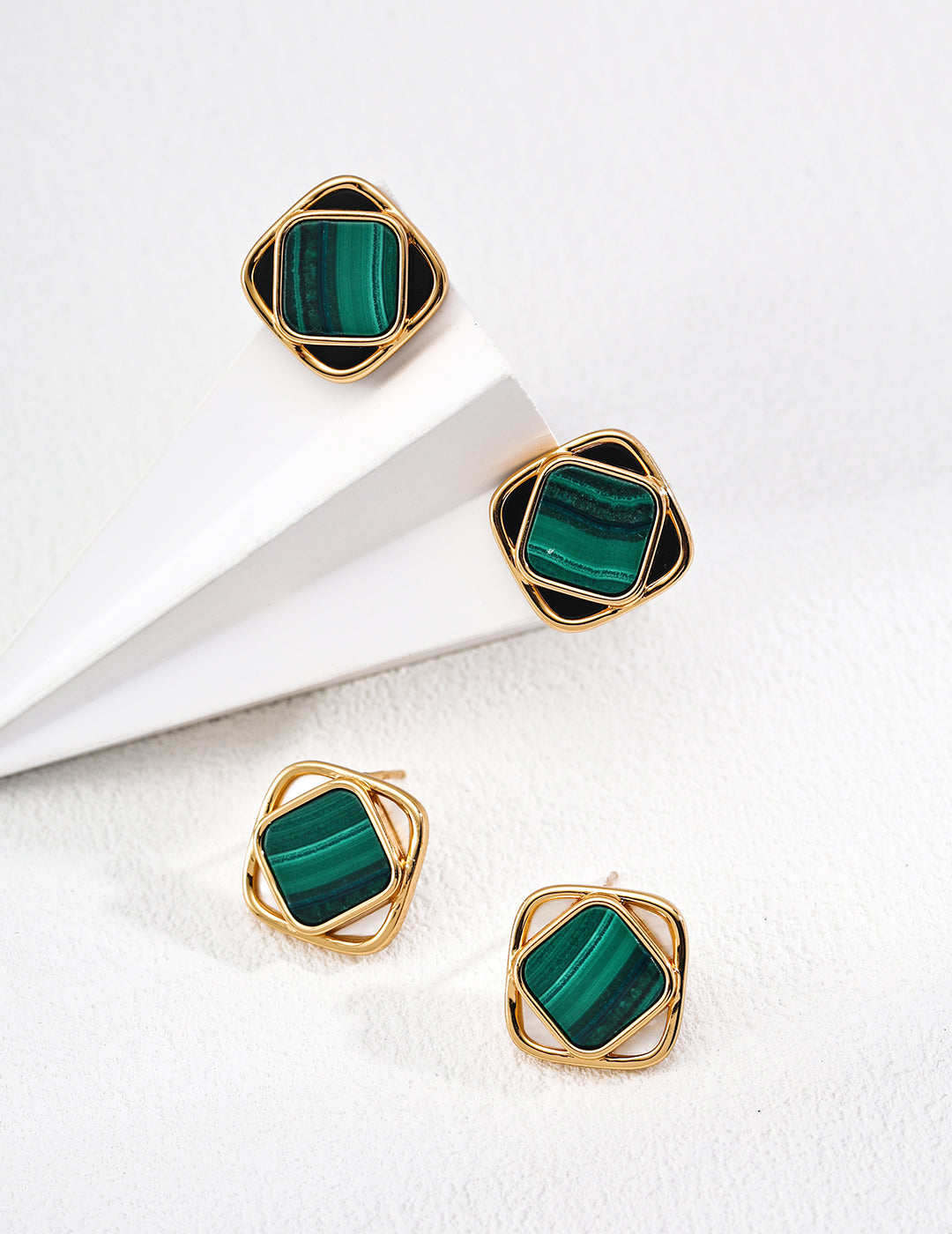 S925 Silver Minimalist Design Natural Malachite Mother-of-Pearl / Black Onyx Earrings