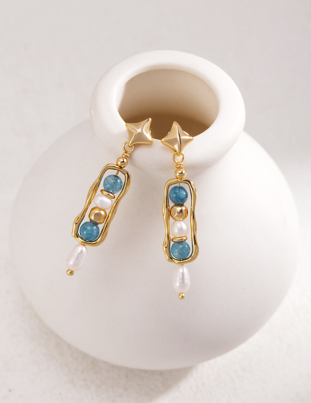 Natural Pearl and  Amazonite Earring