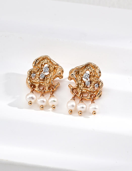 S925 Sterling Silver Vintage Natural Pearl Earrings