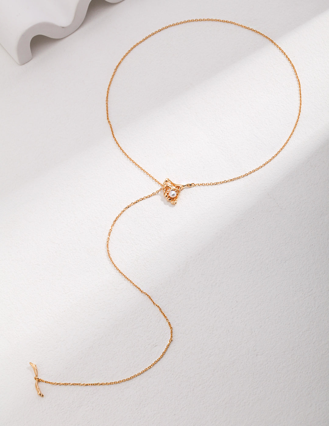 Ginkgo Leaf Design Series – Sterling Silver Pearl Necklace