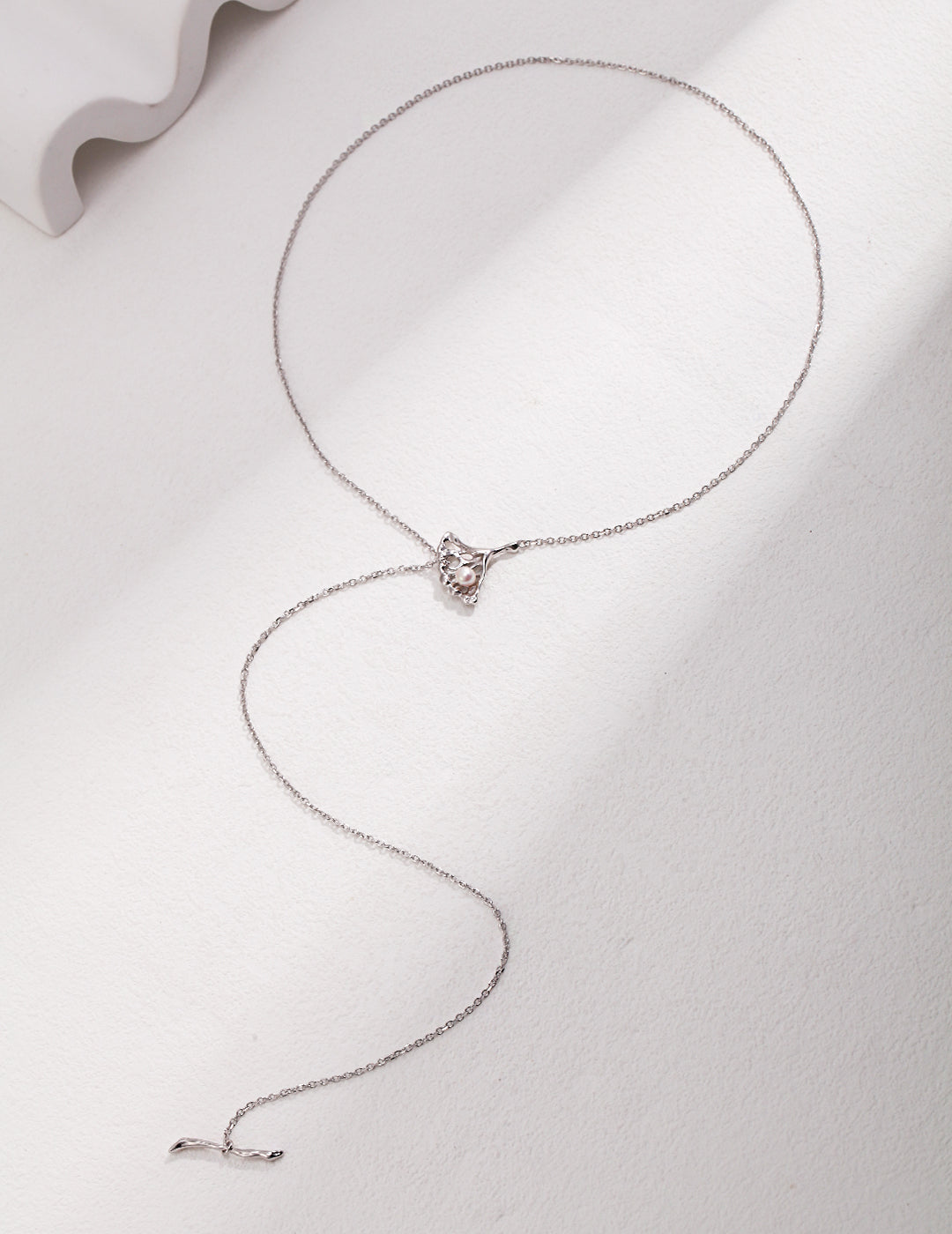 Ginkgo Leaf Design Series – Sterling Silver Pearl Necklace