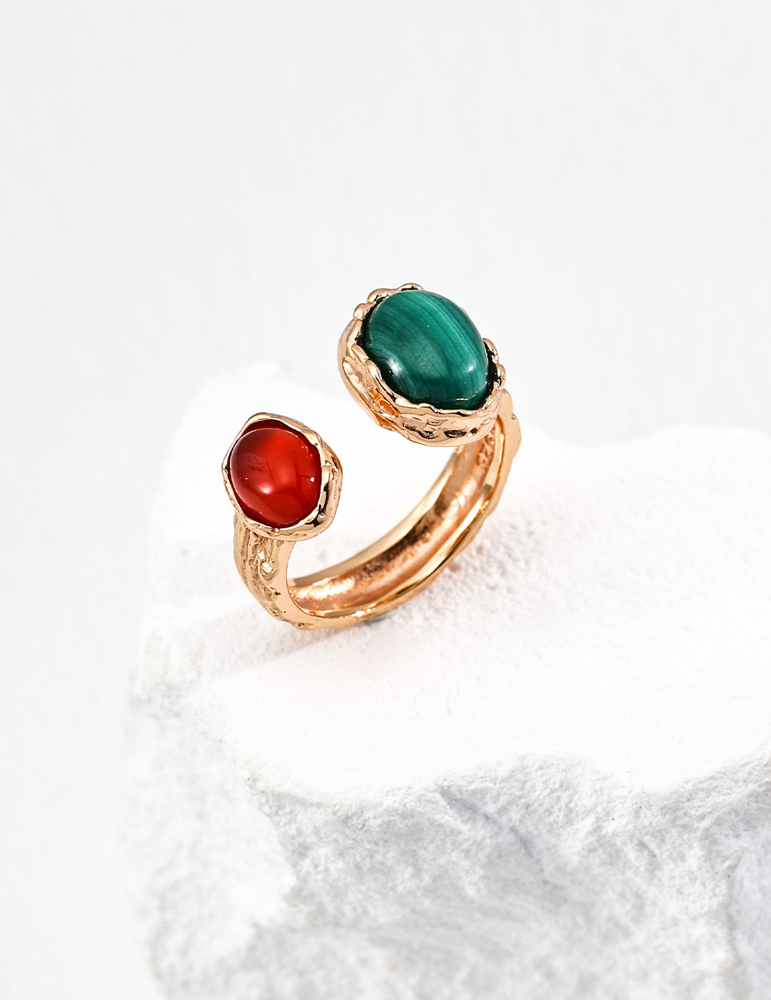 S925 Silver Vintage Natural Malachite / Red Agate / Tiger Eye Stone Ring